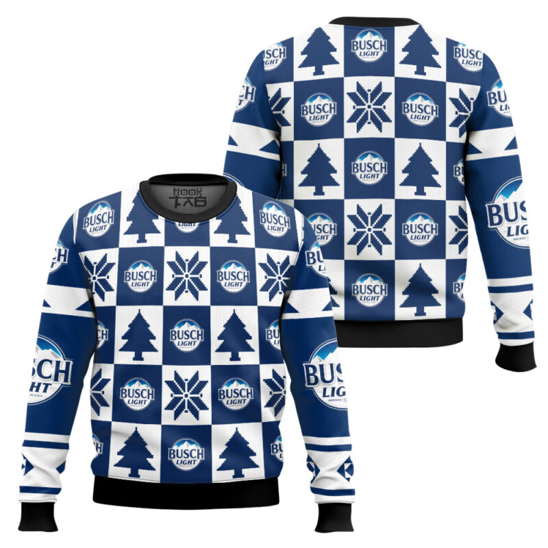 Hooktab Busch Light Christmas Checkered Ugly Christmas Sweater Hooktab Busch Light Christmas Checkered Ugly Christmas Sweater