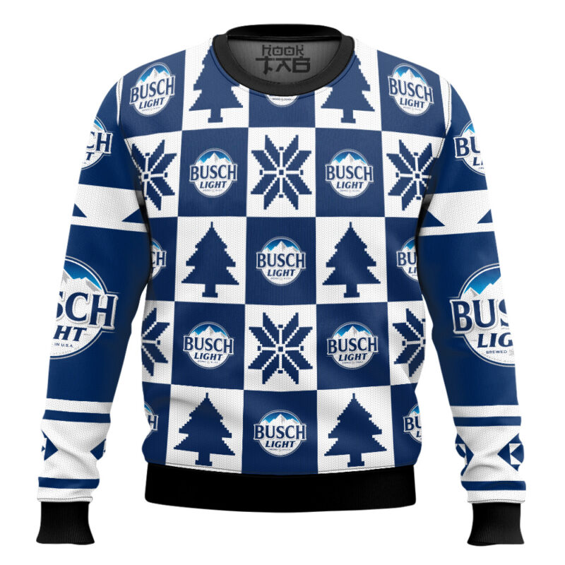 Hooktab Busch Light Christmas Checkered Ugly Christmas Sweater