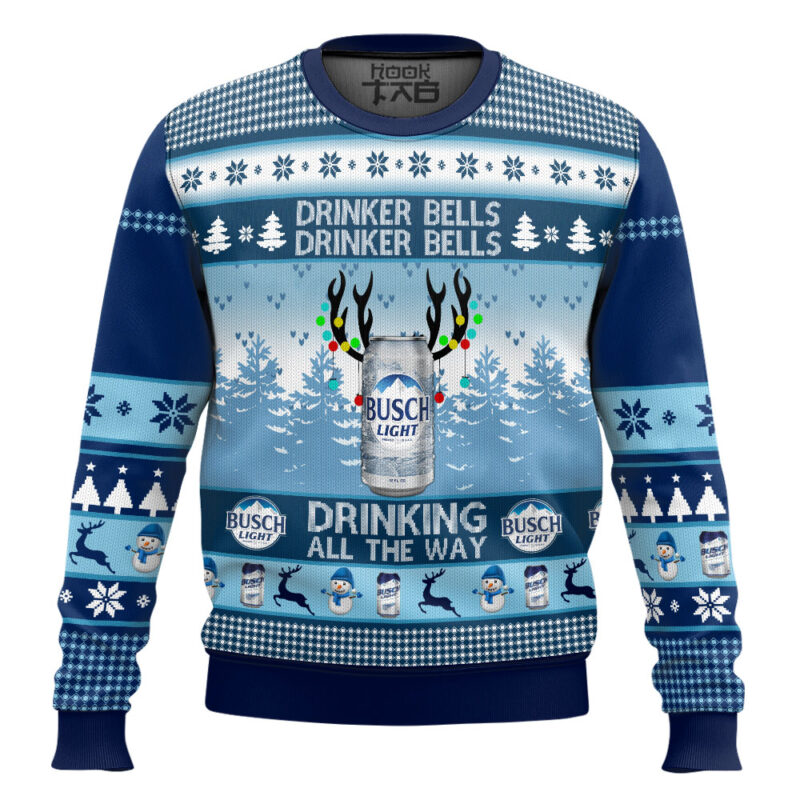 Hooktab Busch Light Drinker Bells Ugly Christmas Sweater Hooktab Busch Light Drinker Bells Ugly Christmas Sweater