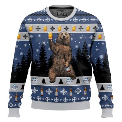 Hooktab Busch Light Drunk Bear Ugly Christmas Sweater