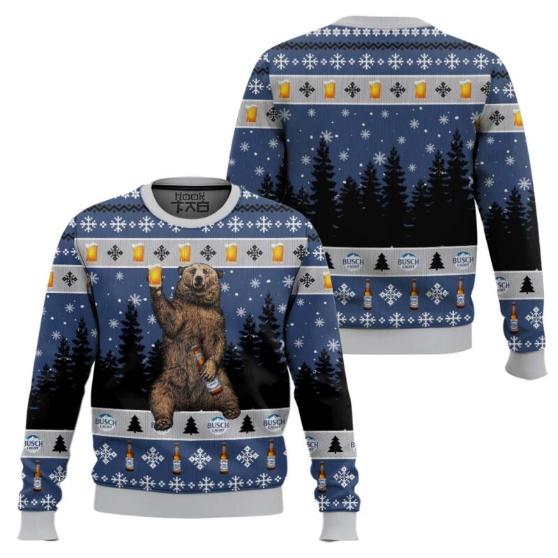 Hooktab Busch Light Drunk Bear Ugly Christmas Sweater Hooktab Busch Light Drunk Bear Ugly Christmas Sweater