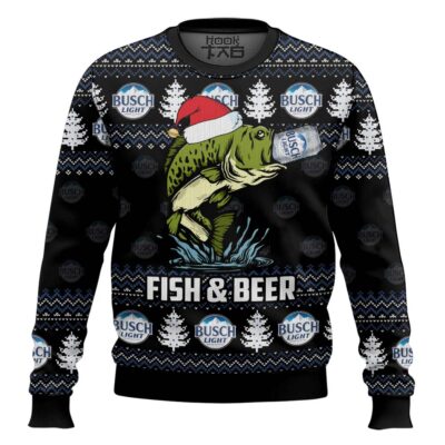 Hooktab Busch Light Fish And Beer Ugly Christmas Sweater