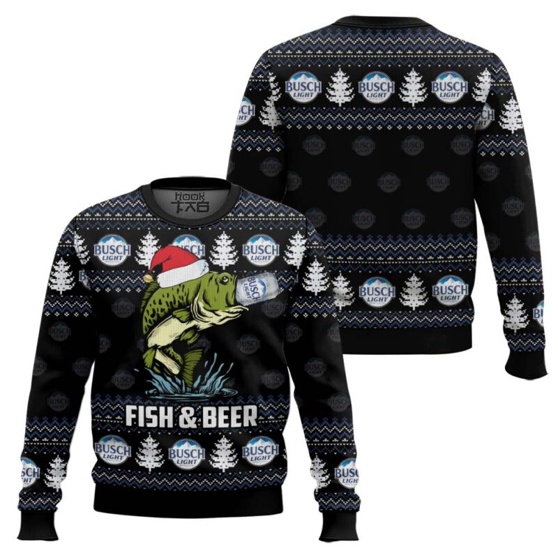 Hooktab Busch Light Fish And Beer Ugly Christmas Sweater Hooktab Busch Light Fish And Beer Ugly Christmas Sweater