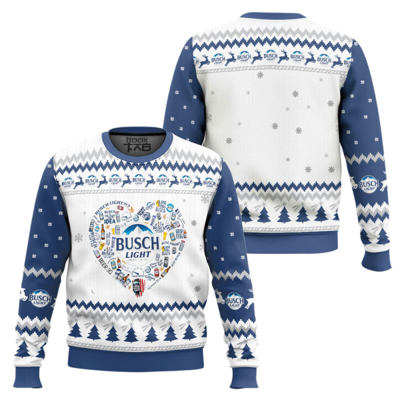 Hooktab Busch Light Heart Ugly Christmas Sweater Hooktab Busch Light Heart Ugly Christmas Sweater