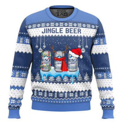 Hooktab Busch Light Jingle Beer Ugly Christmas Sweater
