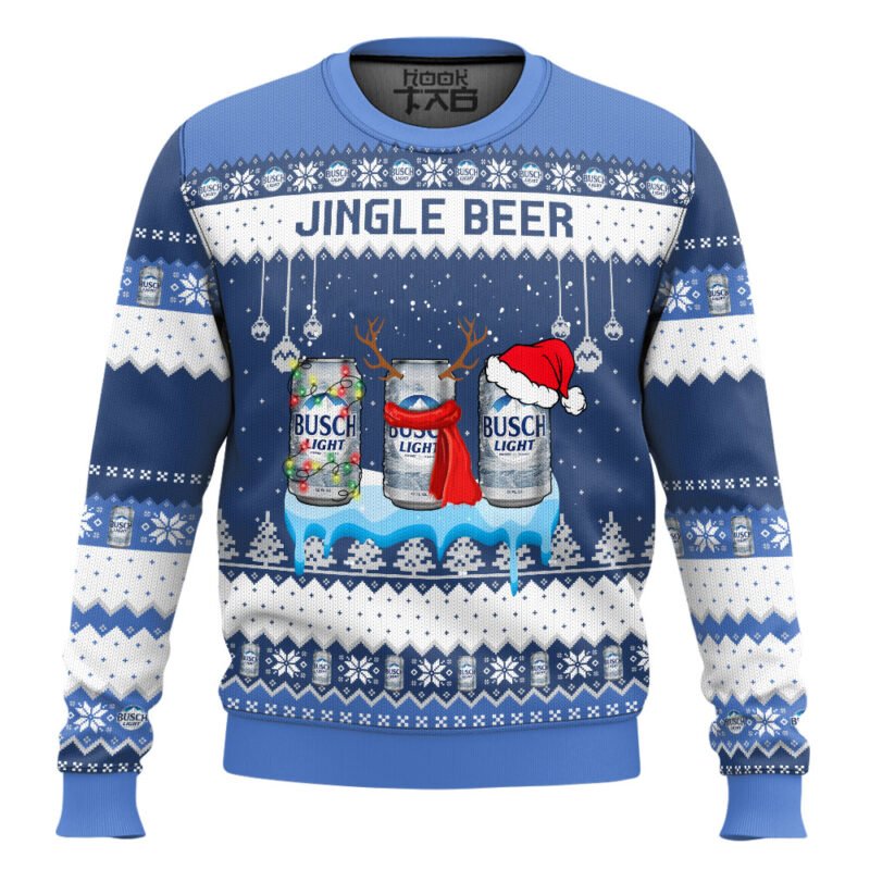 Hooktab Busch Light Jingle Beer Ugly Christmas Sweater