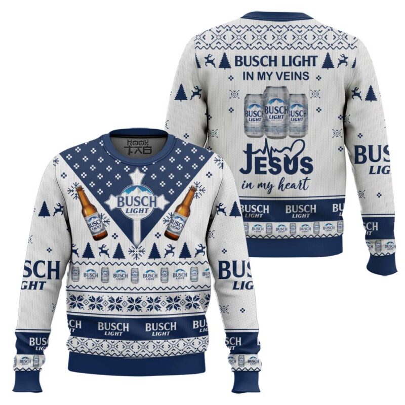 Hooktab Busch Light Lager Beer Ugly Christmas Sweater Hooktab Busch Light Lager Beer Ugly Christmas Sweater