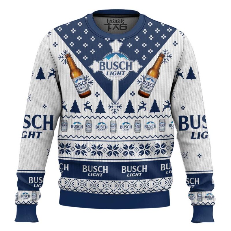 Hooktab Busch Light Lager Beer Ugly Christmas Sweater
