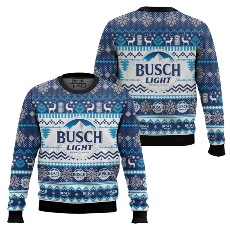 Hooktab Busch Light Lager Ugly Christmas Sweater Hooktab Busch Light Lager Ugly Christmas Sweater