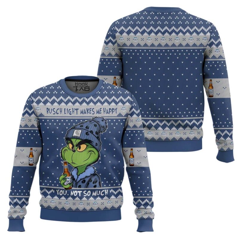 Hooktab Busch Light Makes Me Happy Ugly Christmas Sweater Hooktab Busch Light Makes Me Happy Ugly Christmas Sweater