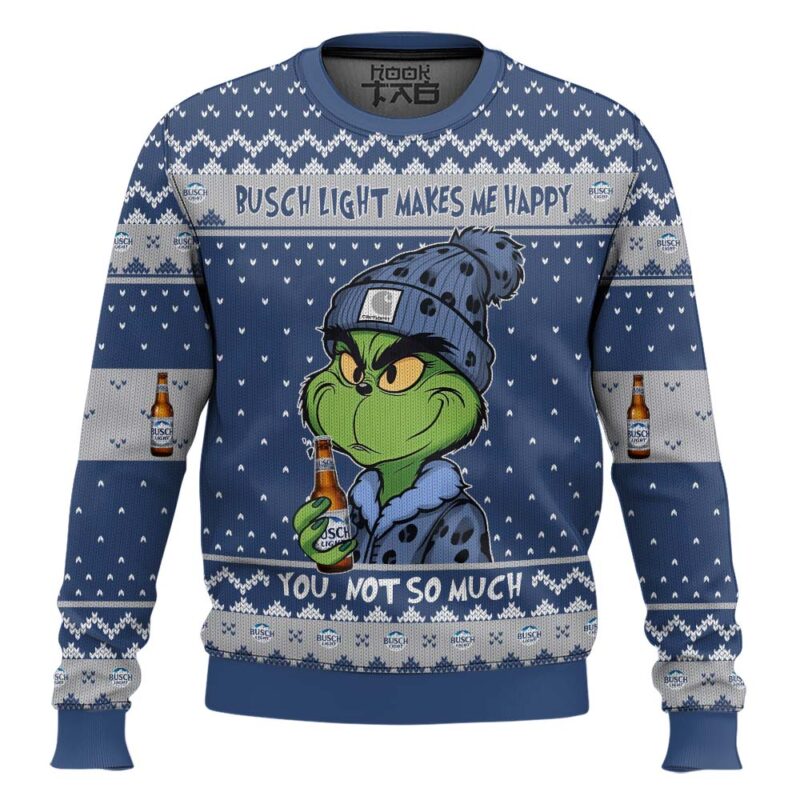 Hooktab Busch Light Makes Me Happy Ugly Christmas Sweater