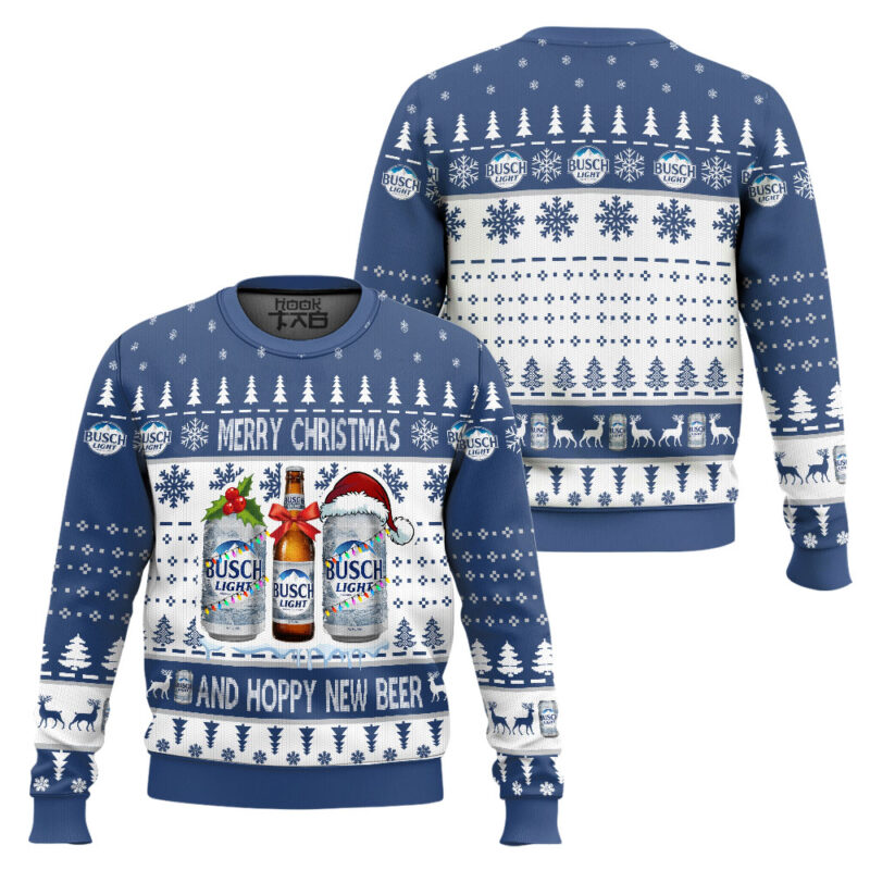 Hooktab Busch Light Merry Christmas And Hoppy New Beer Ugly Christmas Sweater Hooktab Busch Light Merry Christmas And Hoppy New Beer Ugly Christmas Sweater