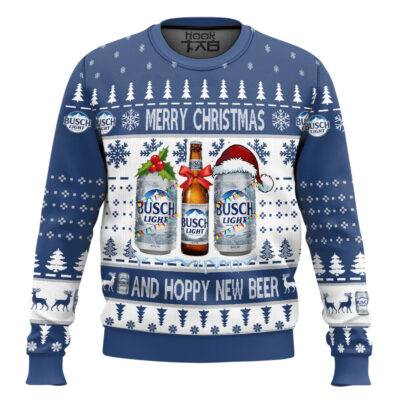 Hooktab Busch Light Merry Christmas And Hoppy New Beer Ugly Christmas Sweater