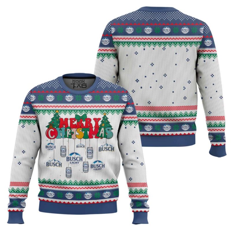 Hooktab Busch Light Merry Christmas Ugly Christmas Sweater Hooktab Busch Light Merry Christmas Ugly Christmas Sweater