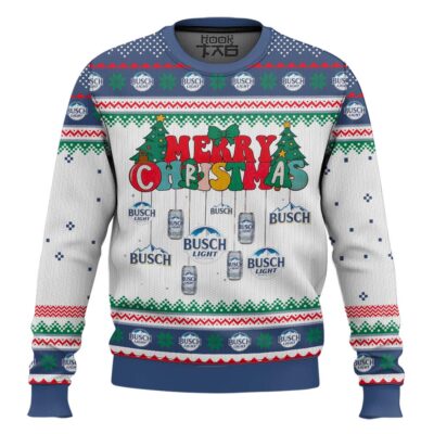Hooktab Busch Light Merry Christmas Ugly Christmas Sweater