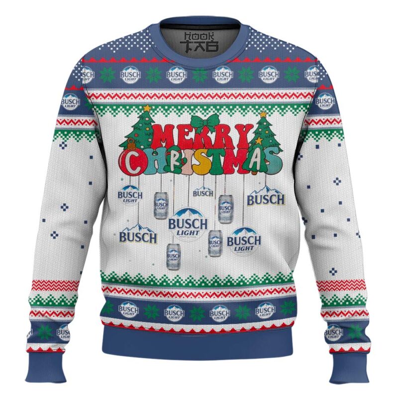 Hooktab Busch Light Merry Christmas Ugly Christmas Sweater