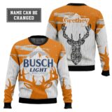 Hooktab Busch Light Reindeer - Custom Name Ugly Christmas Sweater