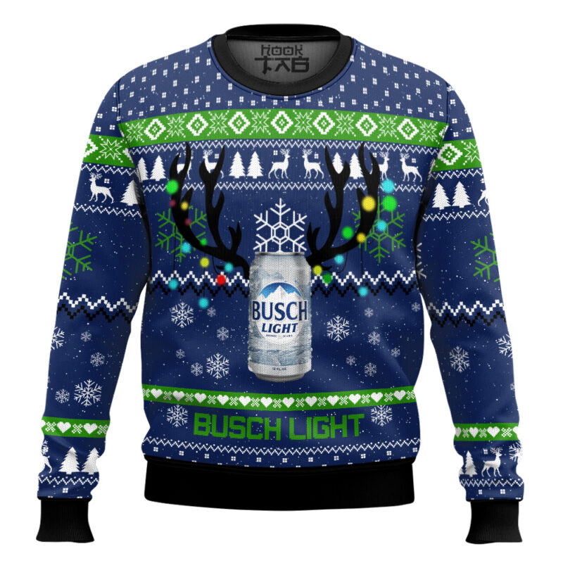 Hooktab Busch Light Reindeer Ugly Christmas Sweater