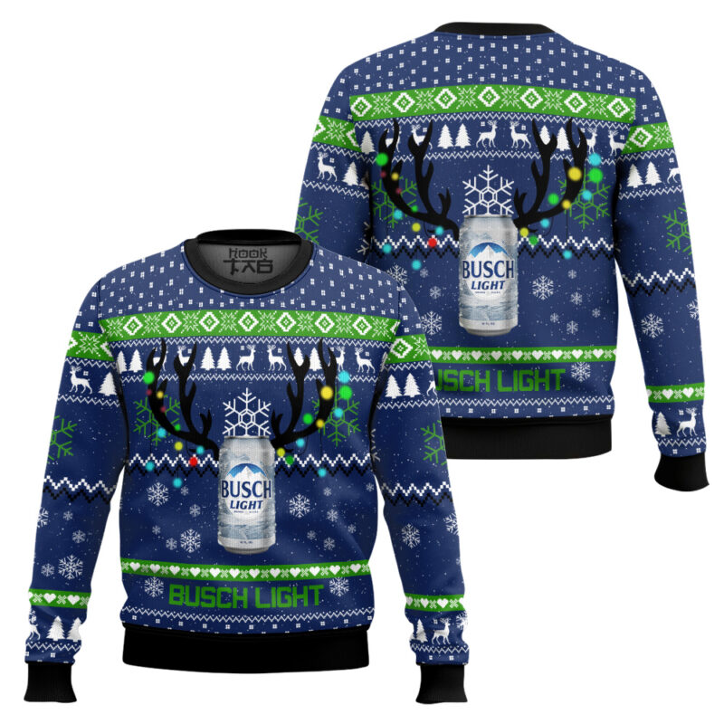 Hooktab Busch Light Reindeer Ugly Christmas Sweater Hooktab Busch Light Reindeer Ugly Christmas Sweater