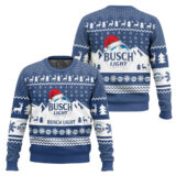Hooktab Busch Light Santa Hat Ugly Christmas Sweater