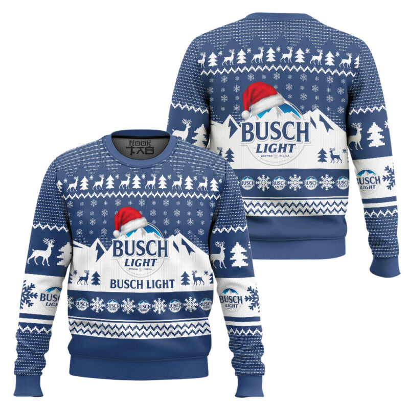 Hooktab Busch Light Santa Hat Ugly Christmas Sweater Hooktab Busch Light Santa Hat Ugly Christmas Sweater