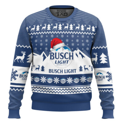 Hooktab Busch Light Santa Hat Ugly Christmas Sweater