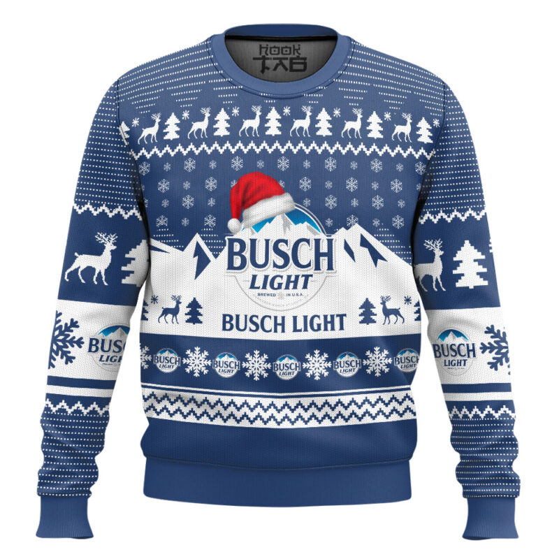 Hooktab Busch Light Santa Hat Ugly Christmas Sweater