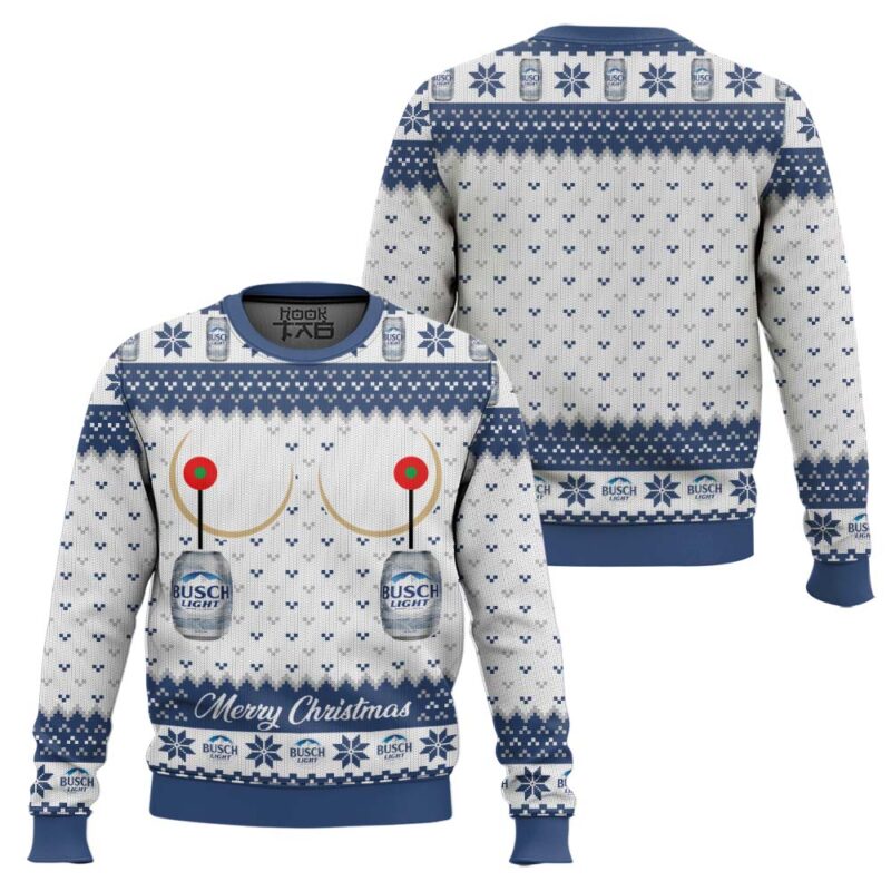 Hooktab Busch Light Titties Funny Ugly Christmas Sweater Hooktab Busch Light Titties Funny Ugly Christmas Sweater