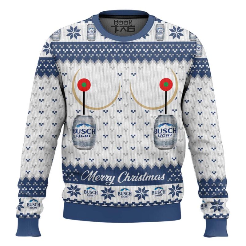 Hooktab Busch Light Titties Funny Ugly Christmas Sweater