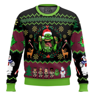Hooktab Bustin Slimer Christmas Ghostbusters Ugly Christmas Sweater