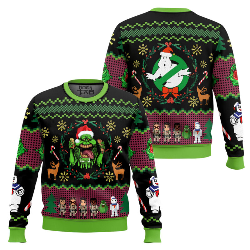 Hooktab Bustin Slimer Christmas Ghostbusters Ugly Christmas Sweater Hooktab Bustin Slimer Christmas Ghostbusters Ugly Christmas Sweater