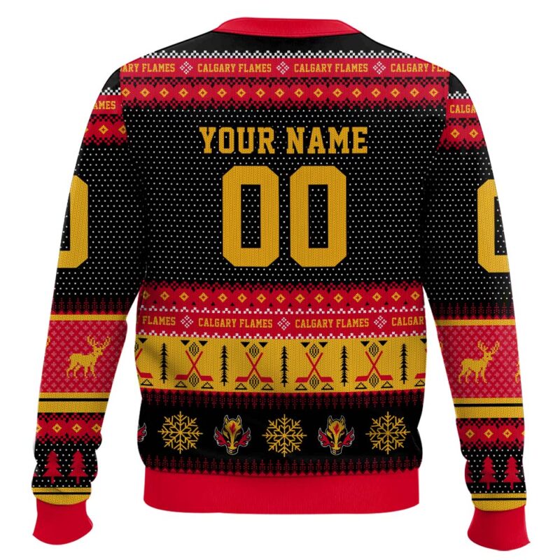 Hooktab Calgary Flames - Custom Name And Number Ugly Sweater Hooktab Calgary Flames - Custom Name And Number Ugly Sweater