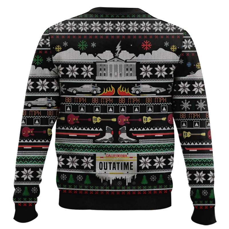 Hooktab California Outatime Back To The Future Ugly Christmas Sweater Hooktab California Outatime Back To The Future Ugly Christmas Sweater