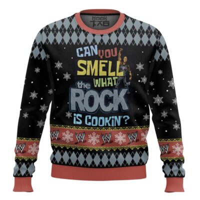 Hooktab Can You Smell What The Rock Is Cooking WWE Ugly Christmas Sweater