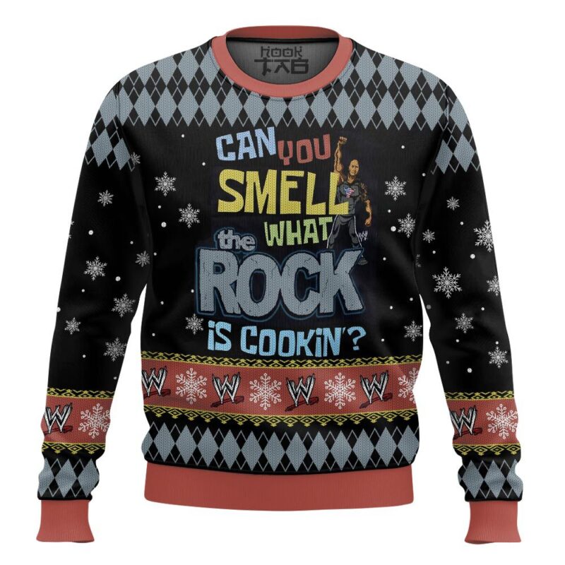 Hooktab Can You Smell What The Rock Is Cooking WWE Ugly Christmas Sweater