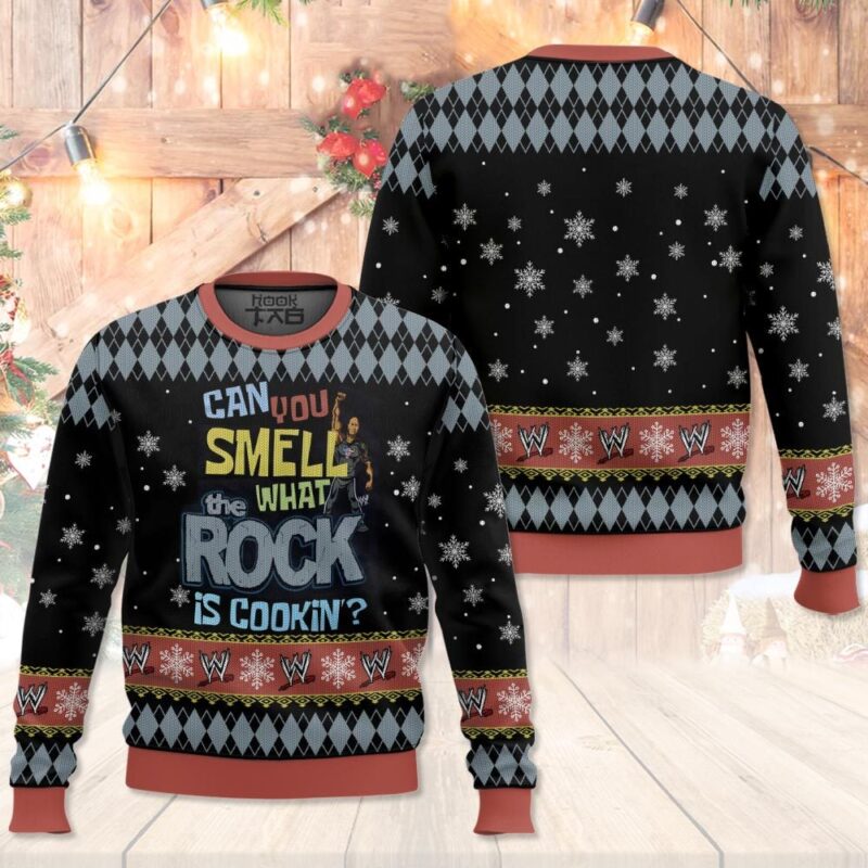 Hooktab Can You Smell What The Rock Is Cooking WWE Ugly Christmas Sweater Hooktab Can You Smell What The Rock Is Cooking WWE Ugly Christmas Sweater