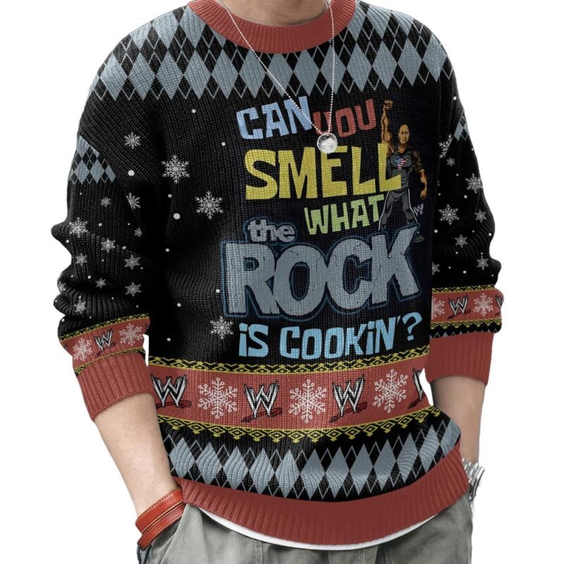 Hooktab Can You Smell What The Rock Is Cooking WWE Ugly Christmas Sweater Hooktab Can You Smell What The Rock Is Cooking WWE Ugly Christmas Sweater
