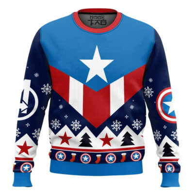 Hooktab Captain America Retro Ugly Christmas Sweater