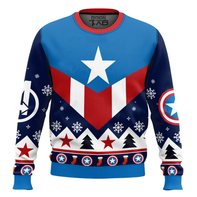 Hooktab Captain America Retro Ugly Christmas Sweater