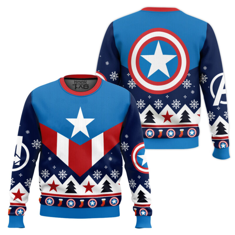 Hooktab Captain America Retro Ugly Christmas Sweater Hooktab Captain America Retro Ugly Christmas Sweater
