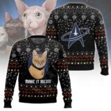Hooktab Captain Cat Make It Meow Star Trek Ugly Christmas Sweater