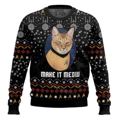 Hooktab Captain Cat Make It Meow Star Trek Ugly Christmas Sweater