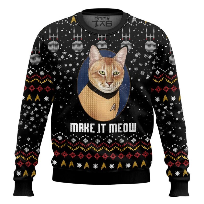 Hooktab Captain Cat Make It Meow Star Trek Ugly Christmas Sweater