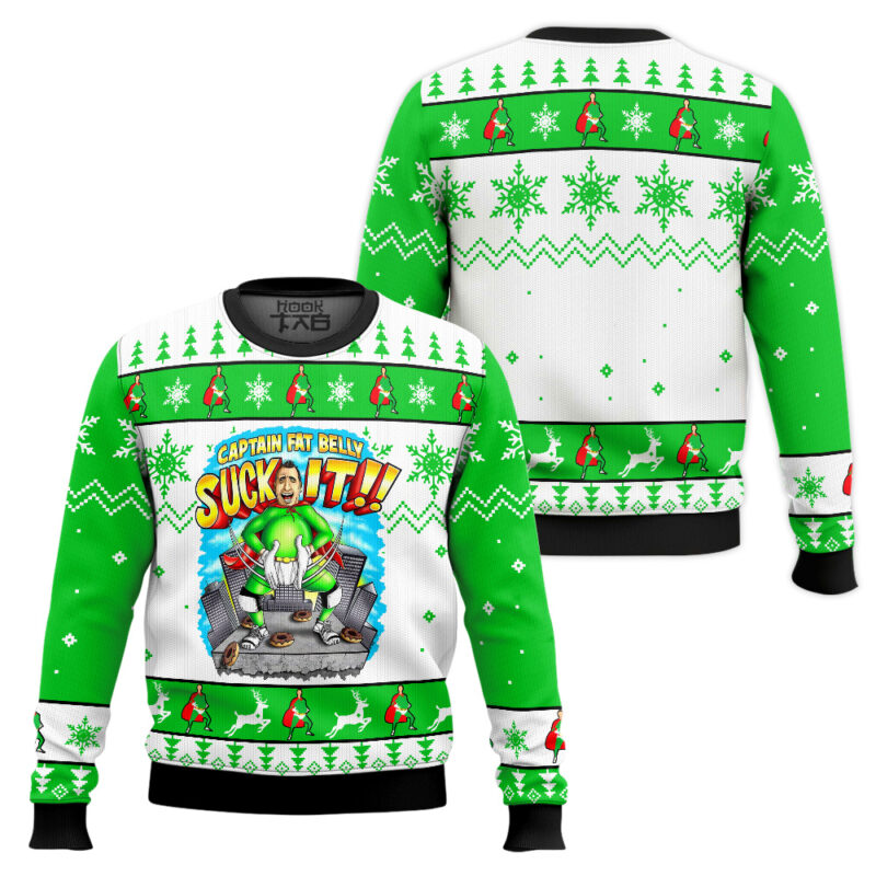 Hooktab Captain Fat Belly Suck It Impractical Jokers Ugly Christmas Sweater Hooktab Captain Fat Belly Suck It Impractical Jokers Ugly Christmas Sweater