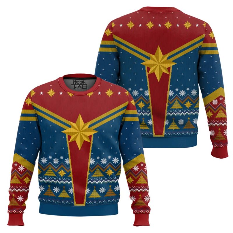 Hooktab Captain Marvel Ugly Christmas Sweater Hooktab Captain Marvel Ugly Christmas Sweater