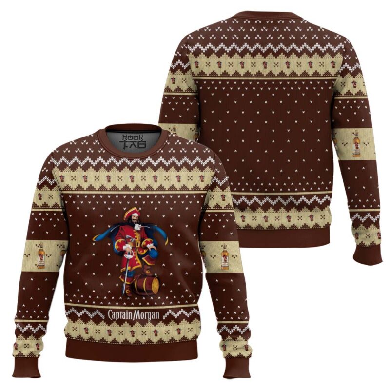 Hooktab Captain Morgan Caribbean Rum Ugly Christmas Sweater Hooktab Captain Morgan Caribbean Rum Ugly Christmas Sweater