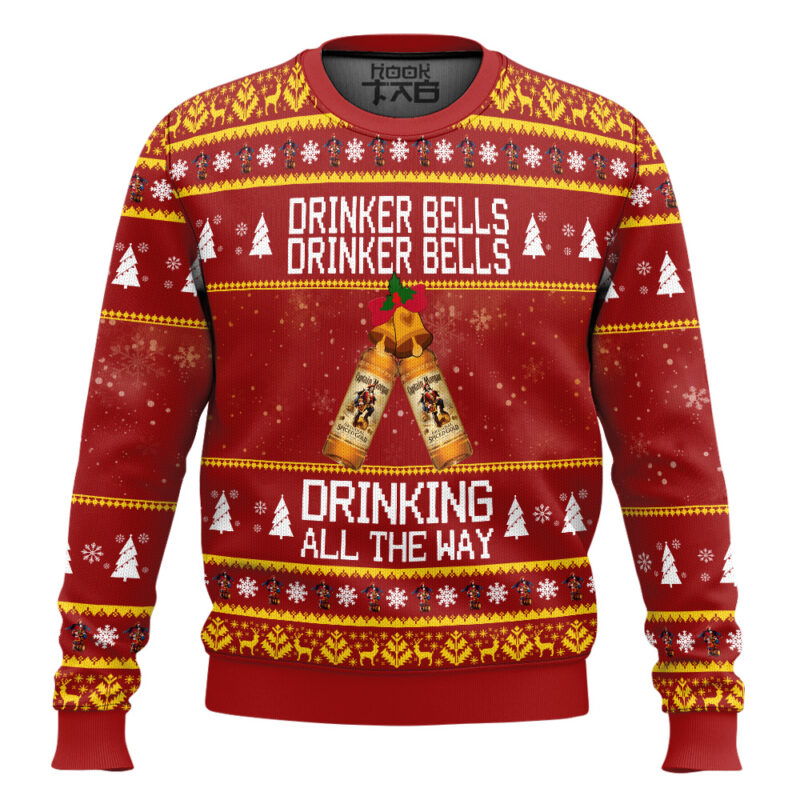 Hooktab Captain Morgan Drinker Bells Drinking All The Way Ugly Christmas Sweater