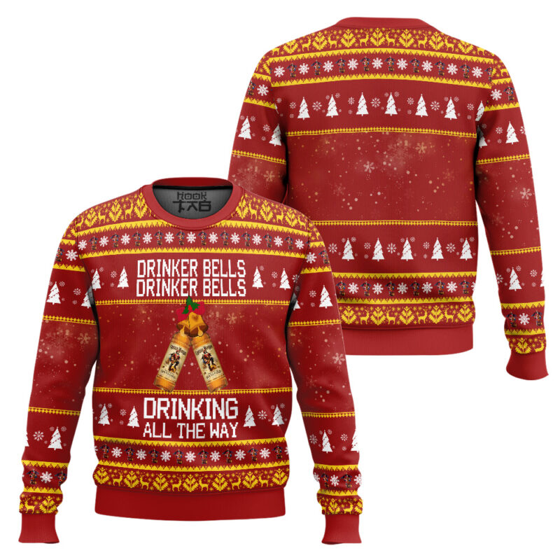 Hooktab Captain Morgan Drinker Bells Drinking All The Way Ugly Christmas Sweater Hooktab Captain Morgan Drinker Bells Drinking All The Way Ugly Christmas Sweater