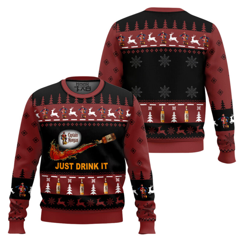 Hooktab Captain Morgan Just Drink It Ugly Christmas Sweater Hooktab Captain Morgan Just Drink It Ugly Christmas Sweater