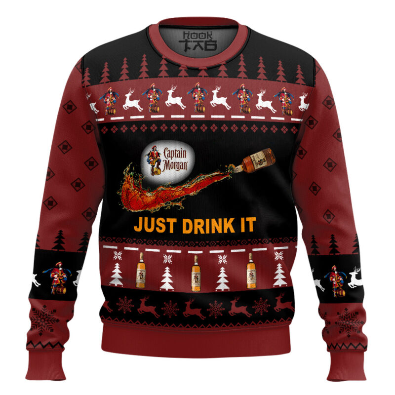 Hooktab Captain Morgan Just Drink It Ugly Christmas Sweater